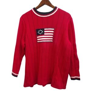 August Max Woman Red Striped Sweater American Flag Patch Top 1X / #26189